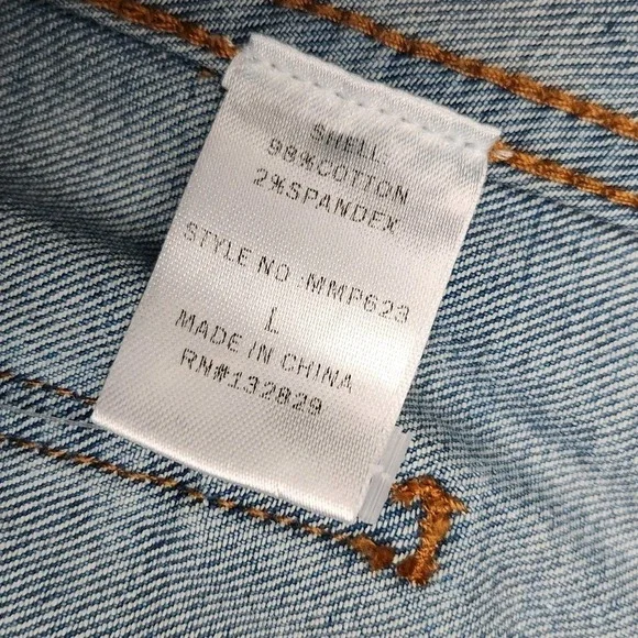 Miou Muse Womens Large Light Blue Wide Leg Denim Jeans Stretch Baggy Raw Hem - Picture 9 of 10